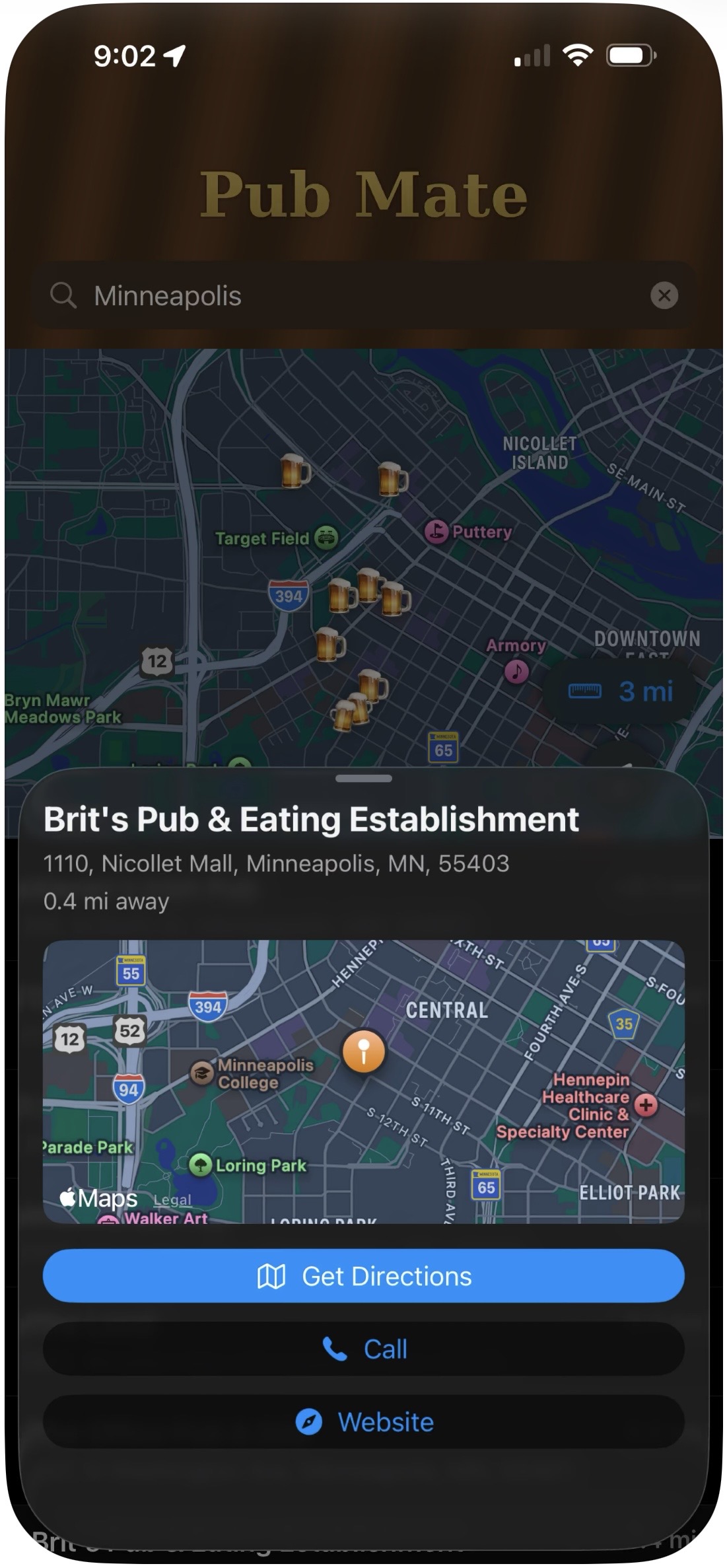 Pub detail screen