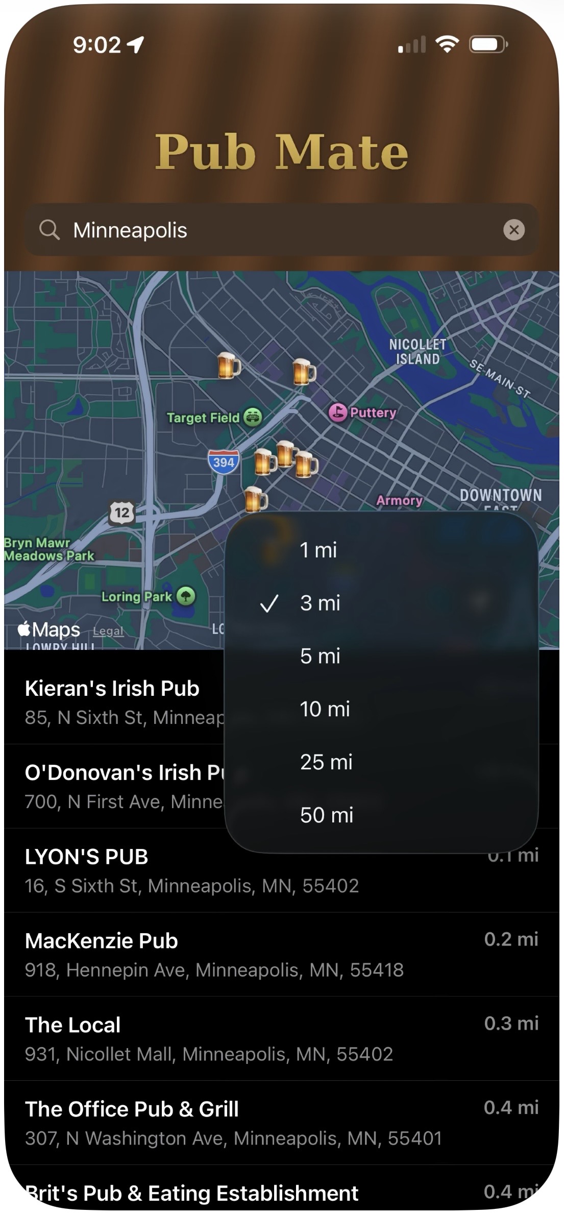 Settings and radius controls